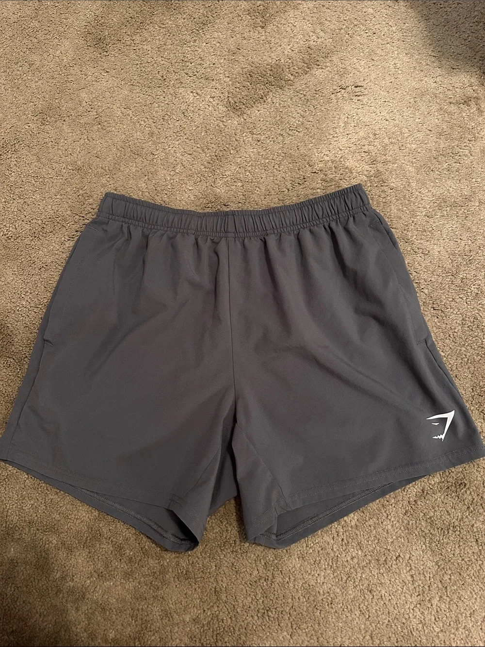 Gymshark Men’s Dark Gray Athletic Shorts with White Logo